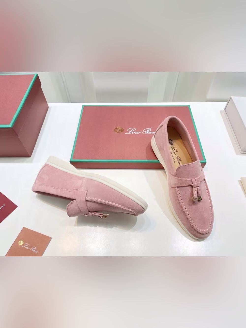 Pink Suede Tassel Loafers - Women's Slip-On Dress Shoes - Picture 2 of 6